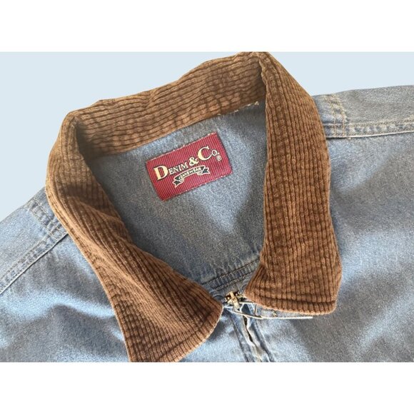 Vintage DENIM & CO Full Zip Corduroy Collar Denim Shirt 90s / 00s Sz L - Picture 5 of 7